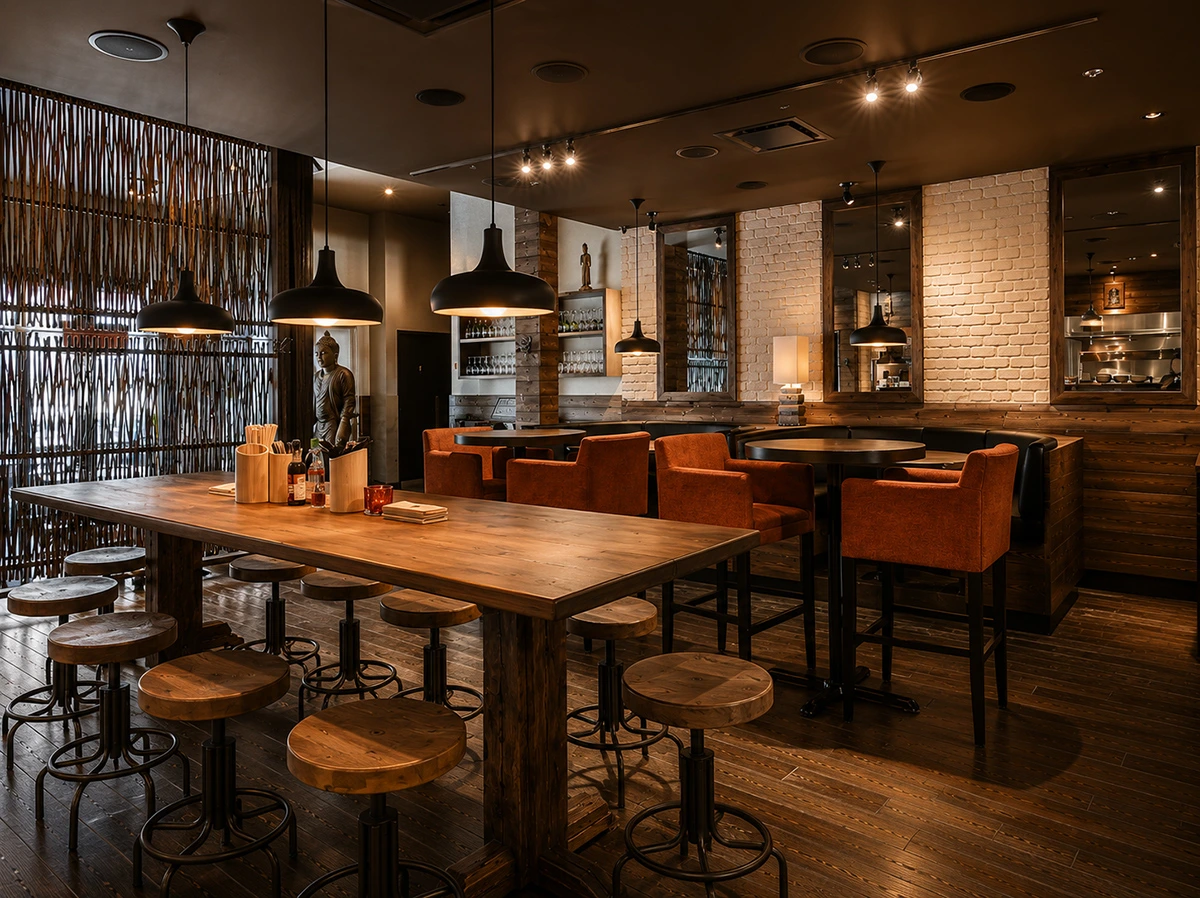 Aménagement intérieur du restaurant Sésame à Boucherville par Dany Perron, designer d'intérieur