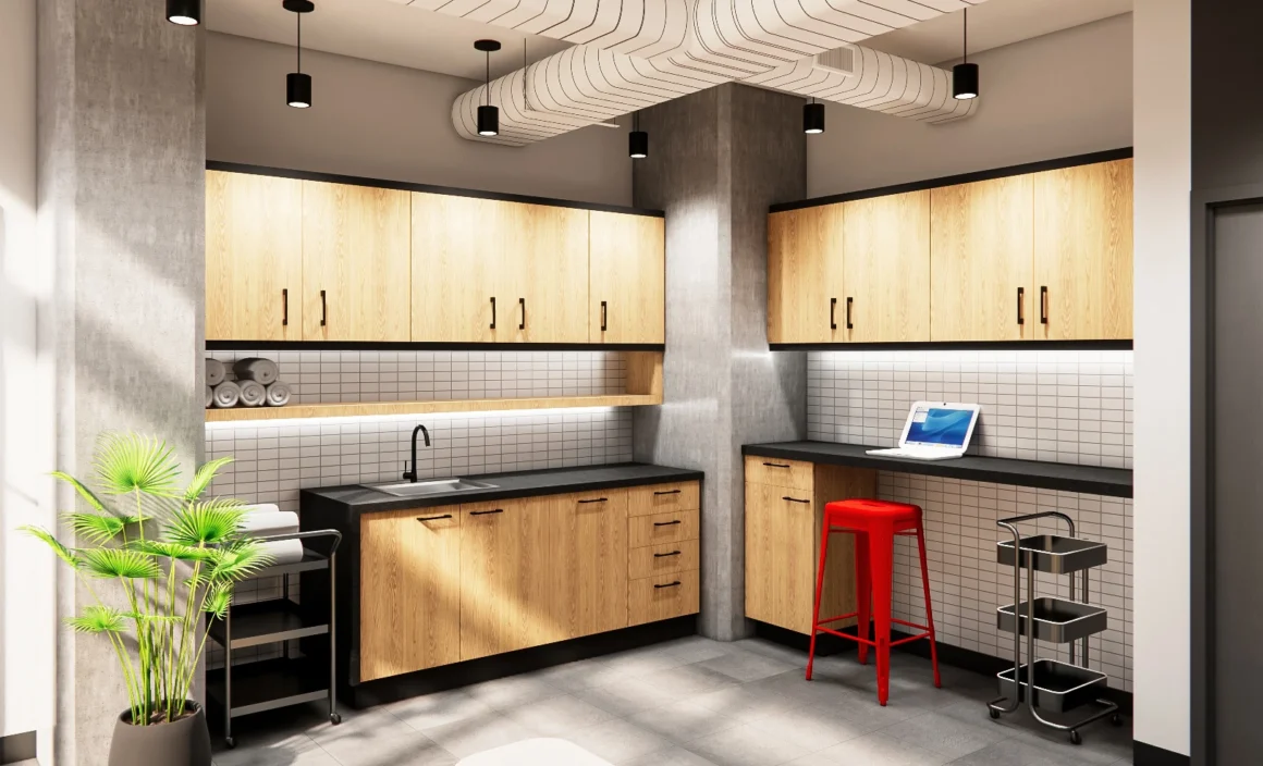 Mobilier sur mesure clinique physiothérapie design intérieur