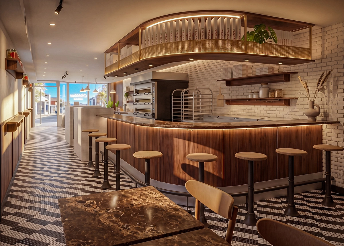 Design de comptoir et mobilier de restaurant, projet Welldun Verdun par Dany Perron