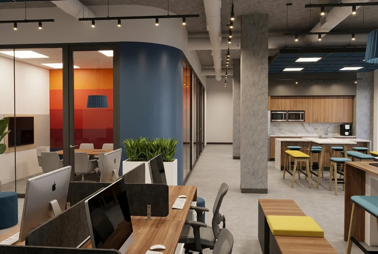 Conception de bureaux corporatifs à aire ouverte à Montréal par Dany Perron, designer d'intérieur