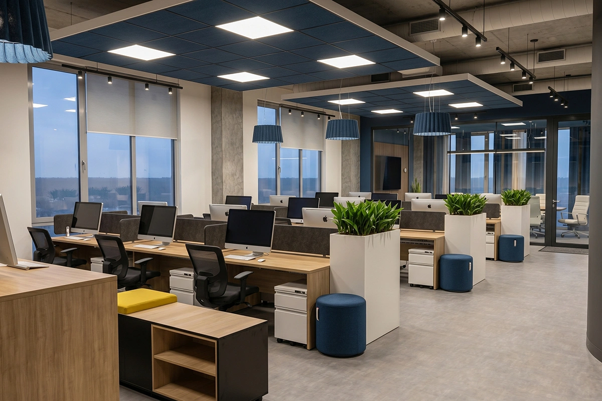 Aménagement de bureaux modernes à aire ouverte à Montréal, design d'intérieur corporatif par Dany Perron